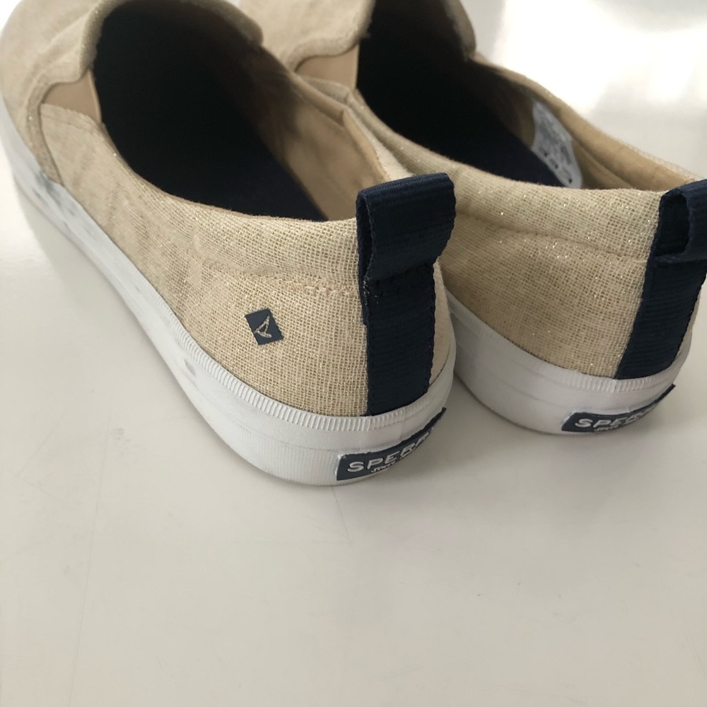 NWOT Sperry gold metallic slip on sneakers - Picture 2 of 6